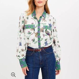 NWT Ann Taylor LOFT Pheasant Floral Crepe Pocket Shirt LARGE